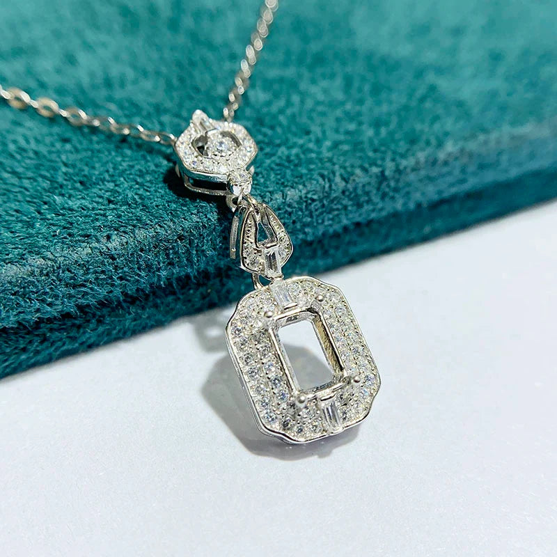 Rectangle 4×6 mm S925 Sterling Silver Pendant Setting, Unset, For Women, Fashion Style