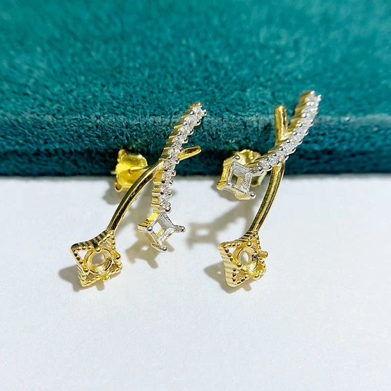 Square S925 Sterling Silver Earring Setting, Unset, For Women, Fashion Style