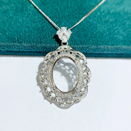 S925 Sterling Silver Oval 12×16 mm, 3 mm Pendant Setting for DIY Jewelry Making