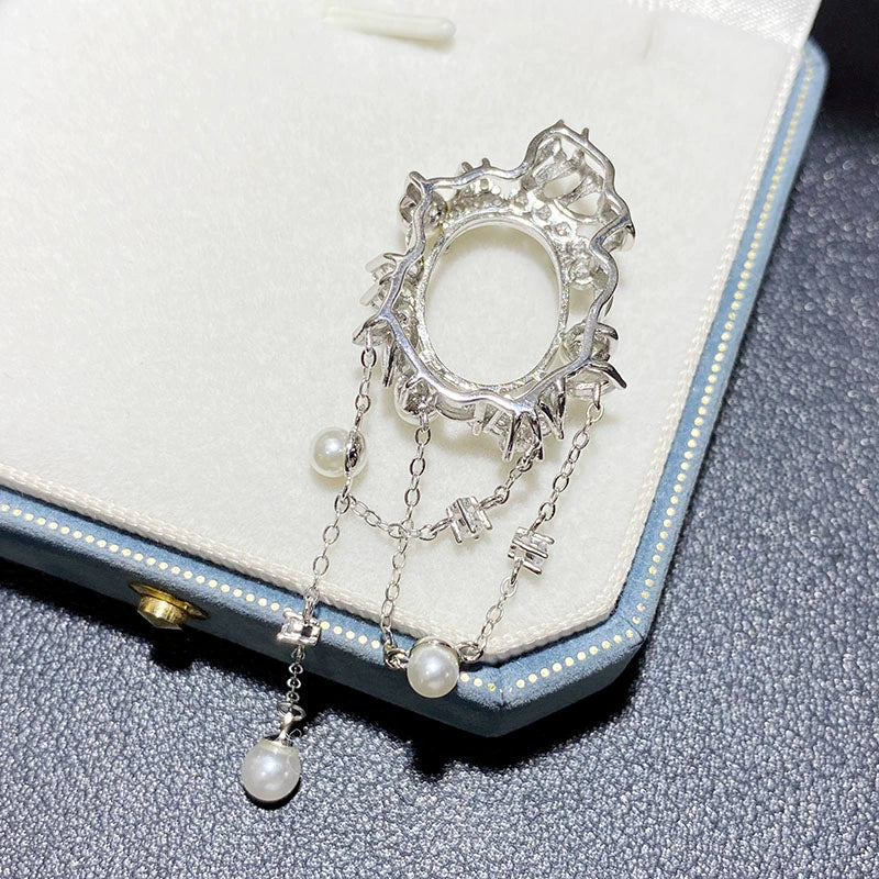12×16mm Oval S925 Silver Tassel Pendant Setting with Shell Pearl