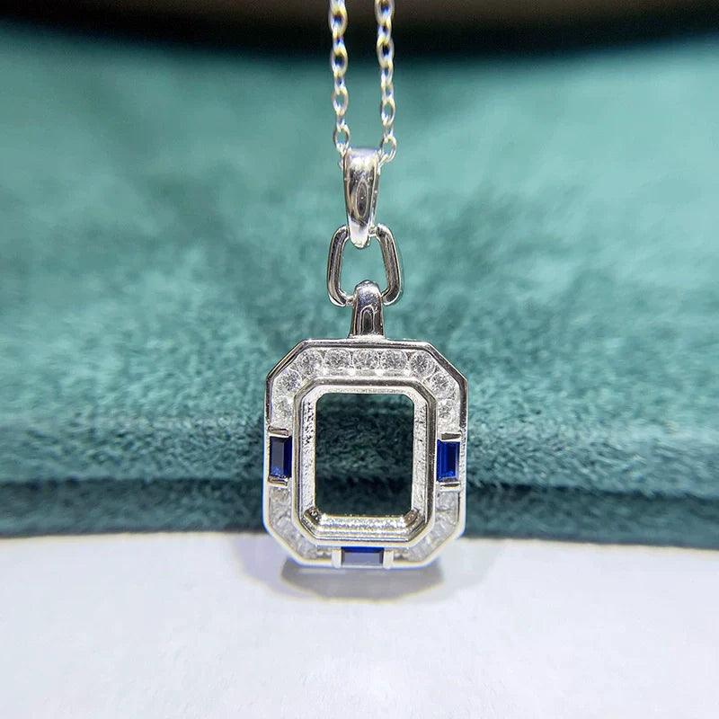 Square 6×8/8×10 mm S925 Sterling Silver Pendant Setting, Unset Mount, For Women