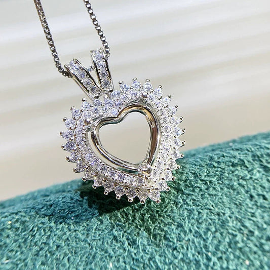 Heart 8 mm S925 Sterling Silver, 18K Gold Plated Pendant Setting, Unset, For Women