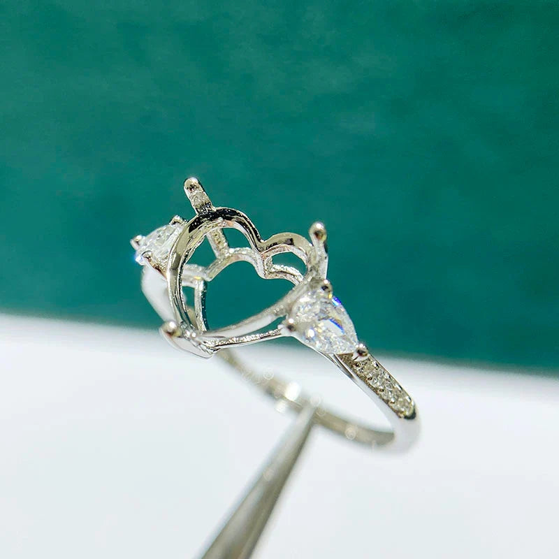 Heart 8×8 mm S925 Sterling Silver Ring Setting, Adjustable, Unset, Fashion Style