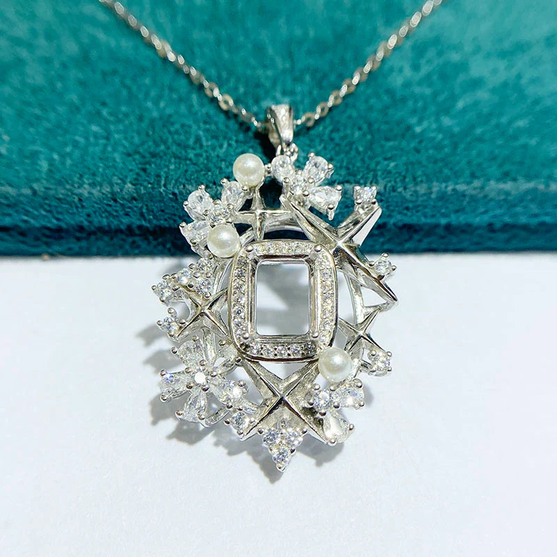 Rectangle 6×8 mm S925 Sterling Silver Pendant Setting, Unset, Light Luxury