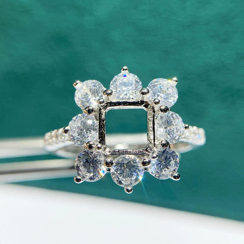 Square 6×6 mm S925 Sterling Silver Ring Setting, Adjustable, Unset, For Women, Fashion Style