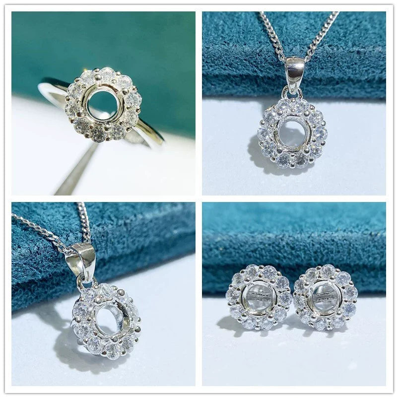 S925 Sterling Silver Round 8 mm Earring Setting for DIY Jewelry Making