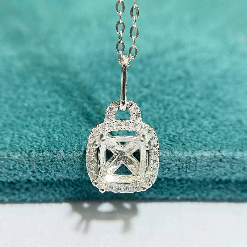 Cushion 7×7 mm S925 Sterling Silver Pendant Setting, Unset, For Women