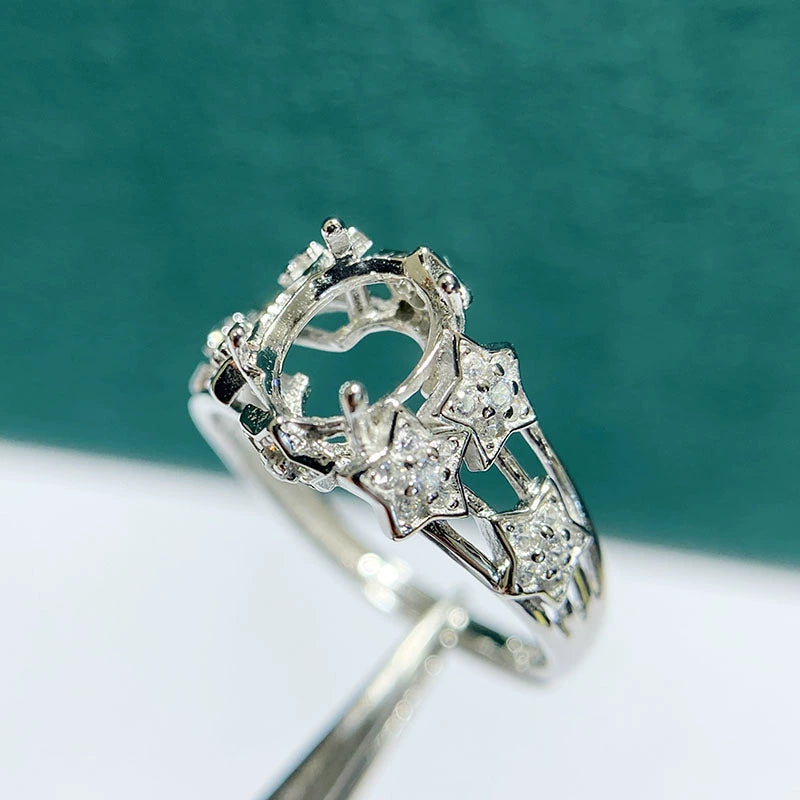 6×8mm / 7×9mm Oval S925 Silver Adjustable Star Ring Setting for Gemstone Mounting