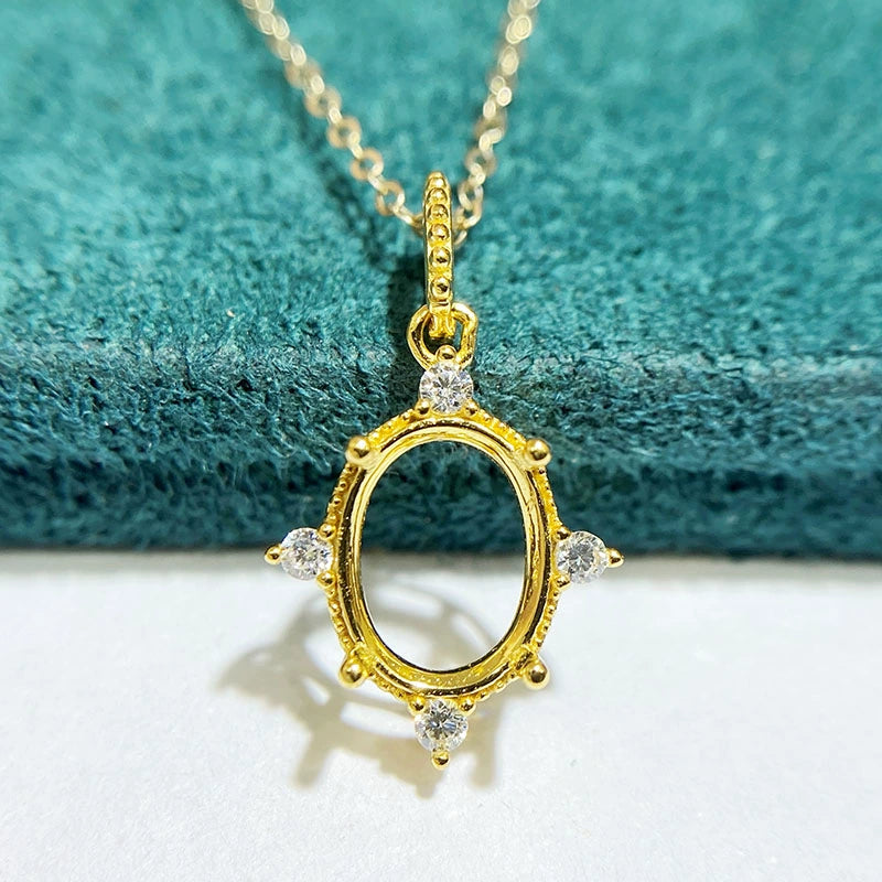 7×9mm Oval S925 Silver Pendant Setting for Gemstone Mounting