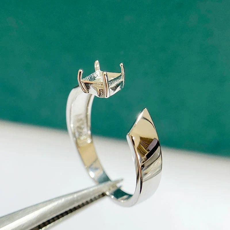 Square 5×5 mm S925 Sterling Silver Ring Setting, Unset