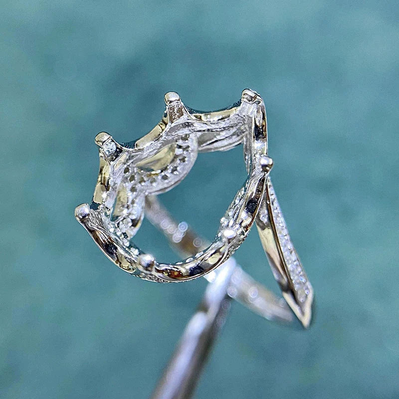 Pear 10×14 mm S925 Sterling Silver, 18K Gold Plated Ring Setting, Adjustable, Unset, For Women