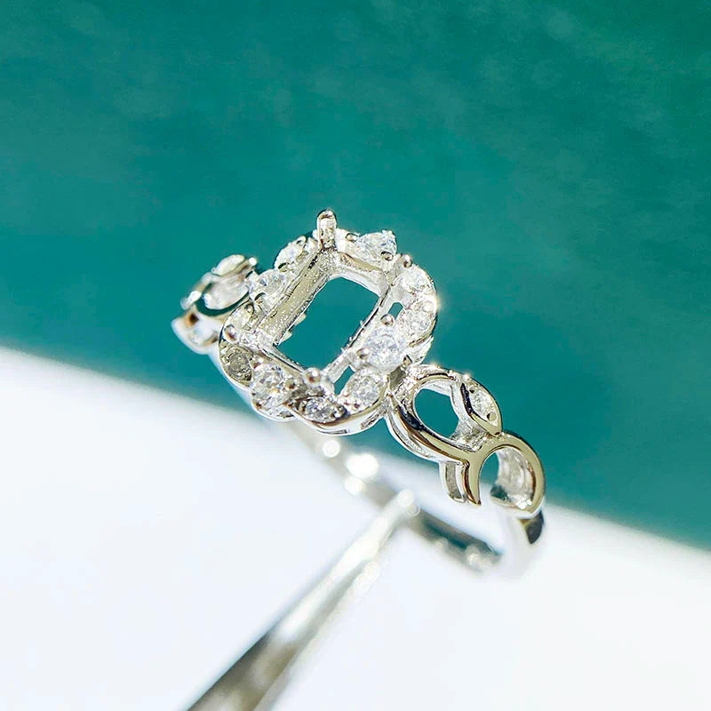 Octagon 3×5 mm / 4×6 mm / 5×7 mm / 6×8 mm Ring Mount, S925 Sterling Silver, Adjustable, Small Octagon Design, for Women