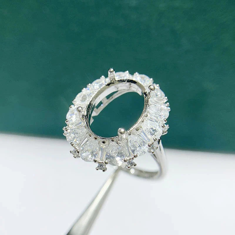 Oval 10×14 mm / 12×16 mm S925 Sterling Silver Ring Setting, Adjustable, Unset, For Women