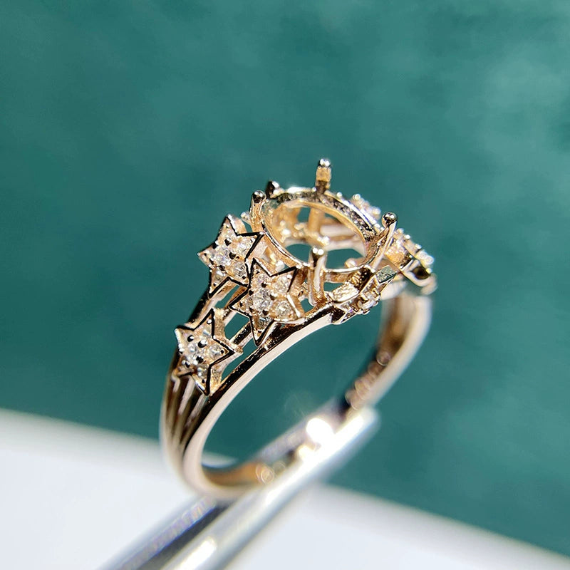 6×8mm / 7×9mm Oval S925 Silver Adjustable Star Ring Setting for Gemstone Mounting