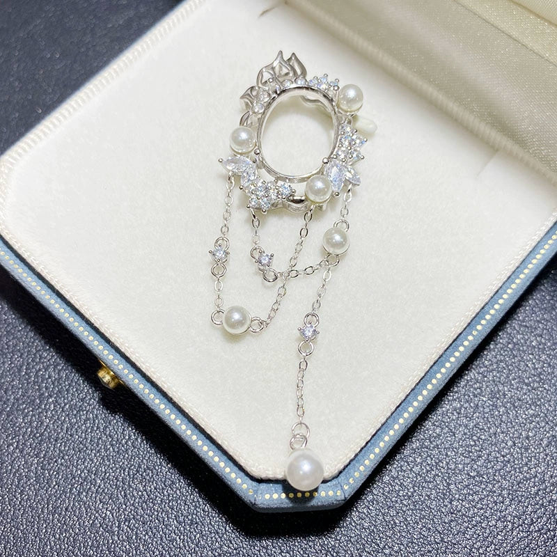 12×16mm Oval S925 Silver Tassel Pendant Setting with Shell Pearl