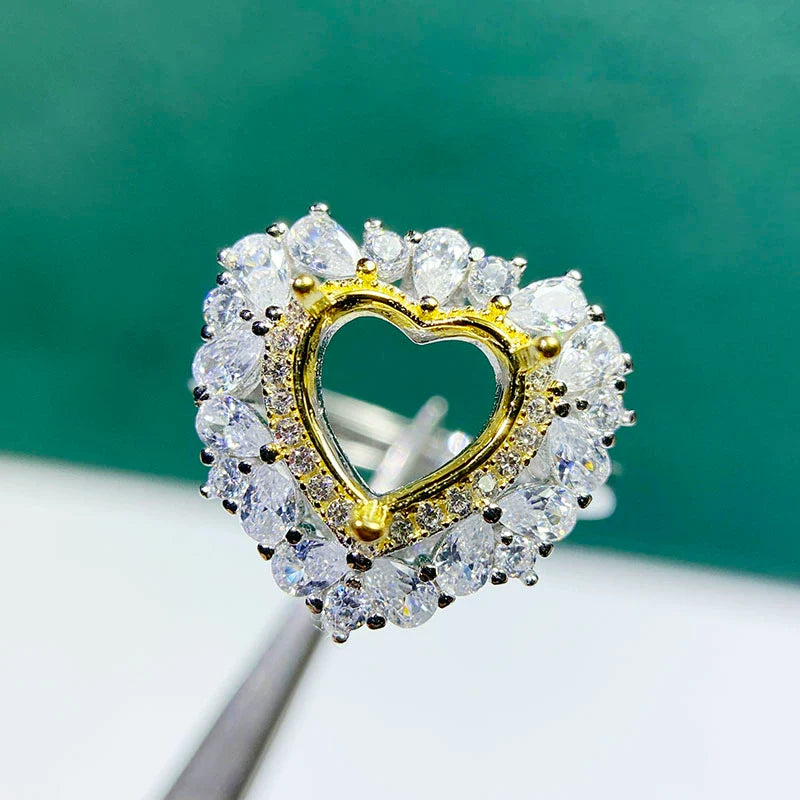 S925 Sterling Silver Heart 8×8 mm, 8 mm Ring Setting for DIY Jewelry Making