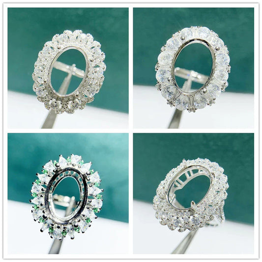 Oval 10×14 mm / 12×16 mm S925 Sterling Silver Ring Setting, Adjustable, Unset, For Women