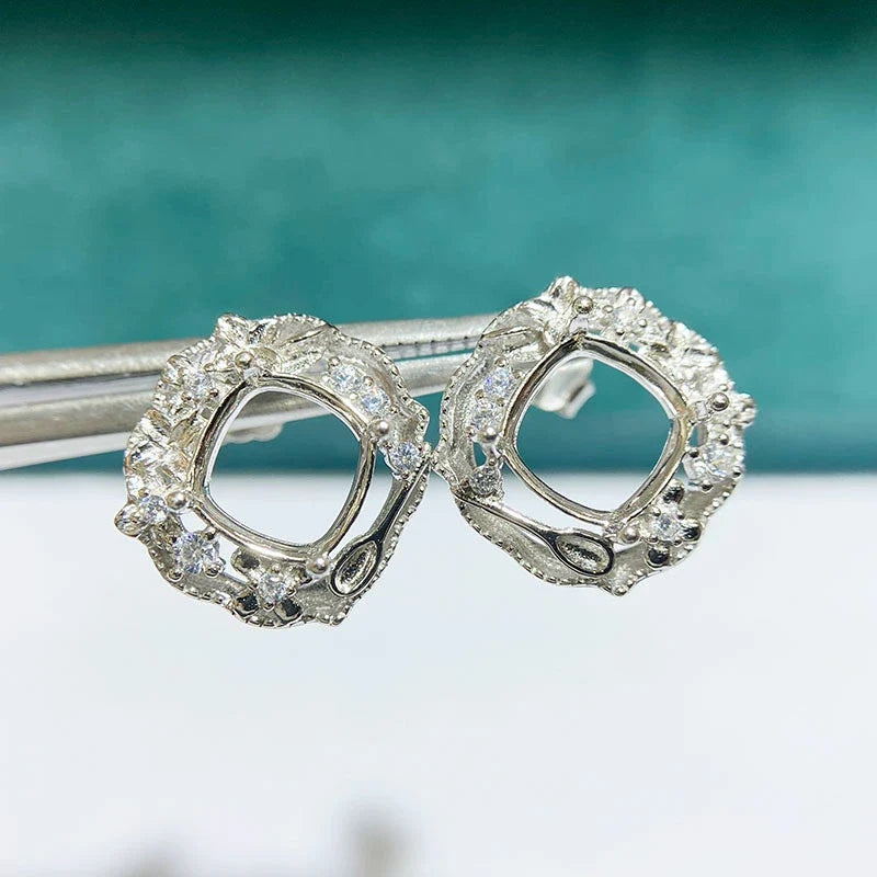 Cushion 8×8 mm S925 Sterling Silver Earring Setting, Unset
