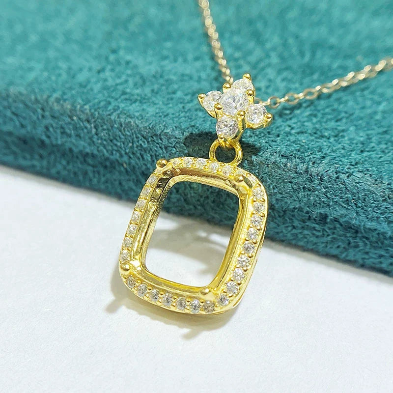 Chunky Cushion 9×11 mm S925 Sterling Silver Pendant Setting, Unset, For Women, Minimalist Style, Fashion Style