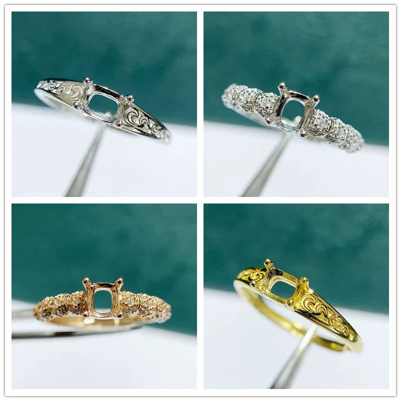 S925 Sterling Silver Square, Cushion 4×5 mm, 5 mm Ring Setting for DIY Jewelry Making