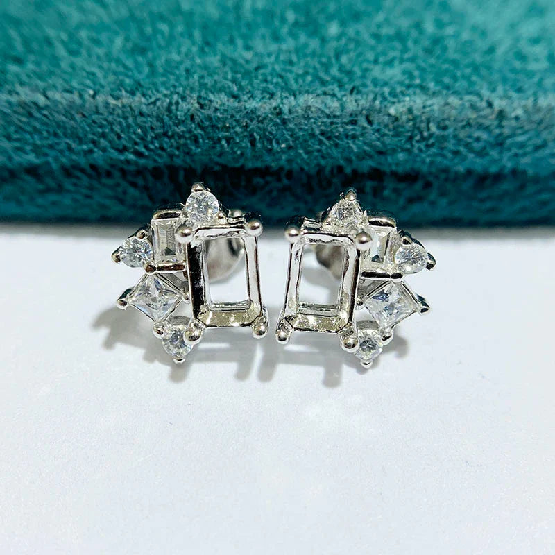 S925 Sterling Silver Rectangle 4×6 mm Earring Setting for DIY Jewelry Making