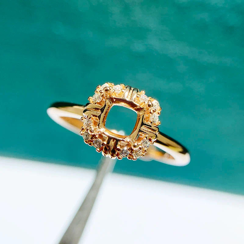 Cushion 5×5 mm S925 Sterling Silver, 18K Gold Plated Ring Setting, Unset