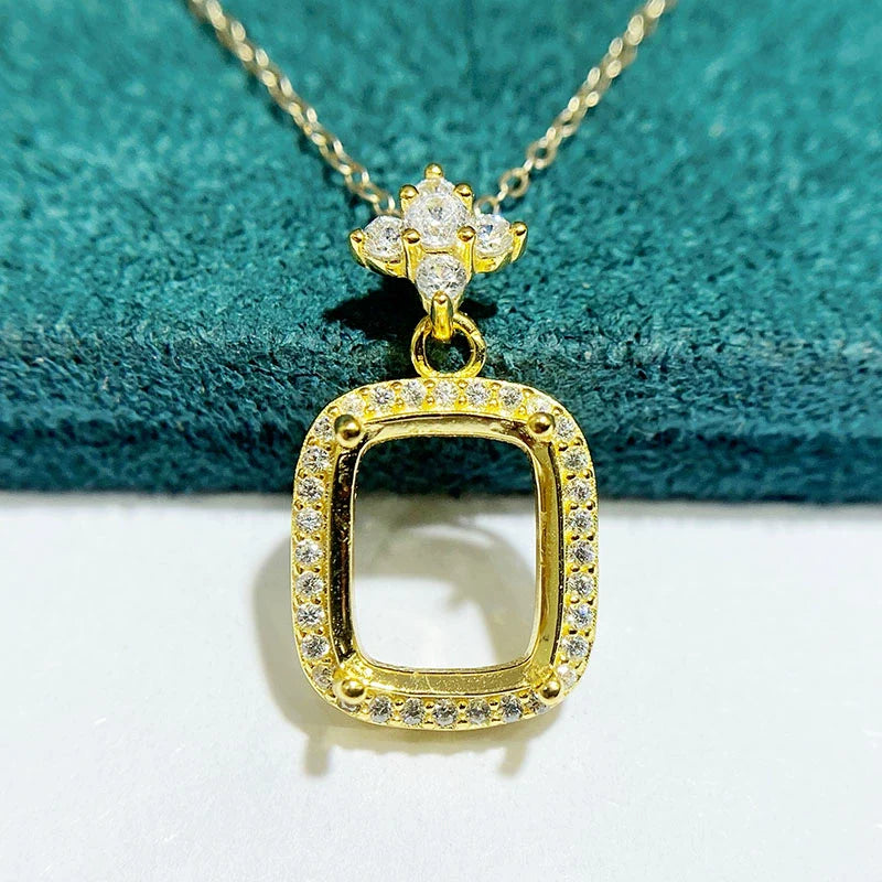 Chunky Cushion 9×11 mm S925 Sterling Silver Pendant Setting, Unset, For Women, Minimalist Style, Fashion Style