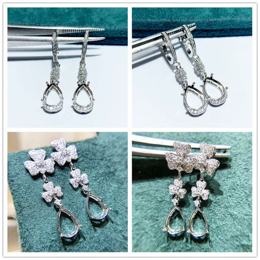 Pear 7×9 mm S925 Sterling Silver Earring Settings, Unset Mount, For Women