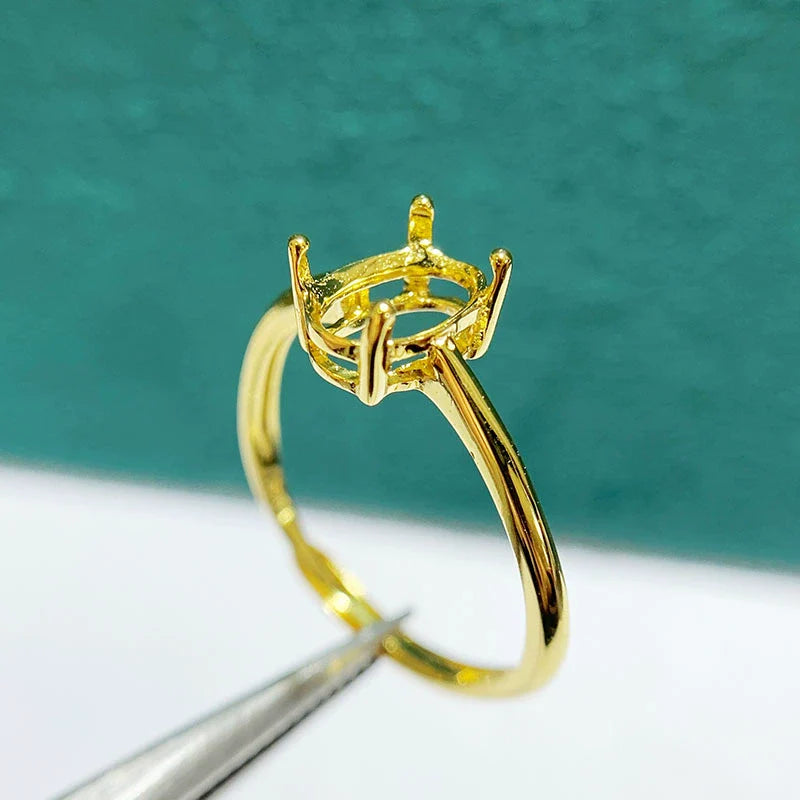 Oval 3×4 mm / 10×14 mm S925 Sterling Silver Ring Setting, Adjustable, Unset, For Women