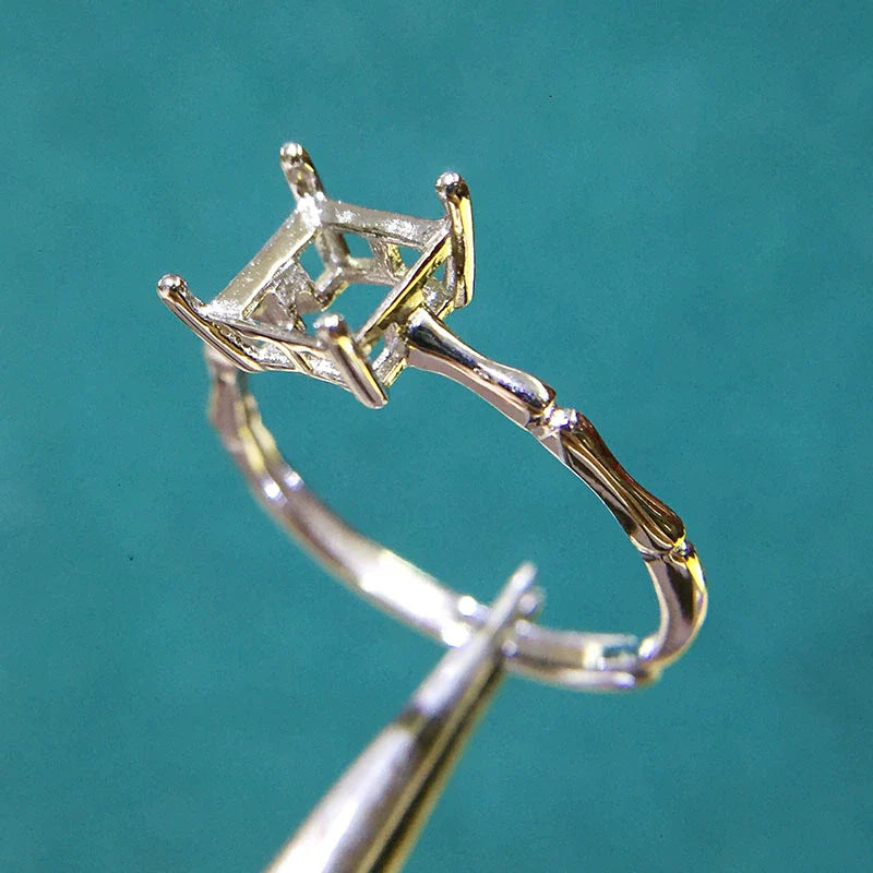 Square 6 mm S925 Sterling Silver Ring Setting, Unset Mount, For Women