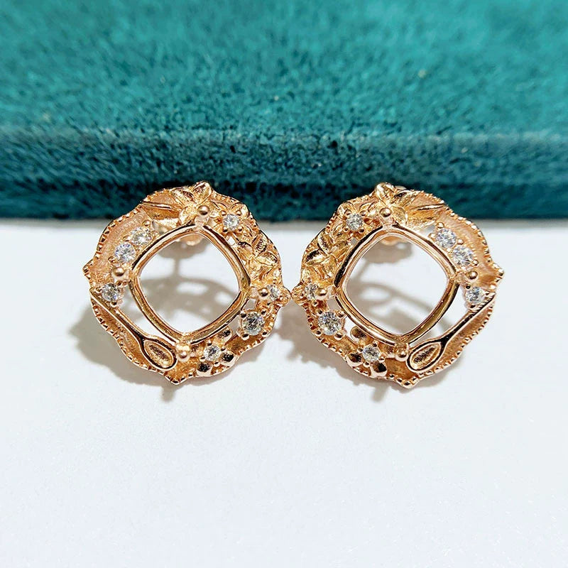 Cushion 8×8 mm S925 Sterling Silver Earring Setting, Unset