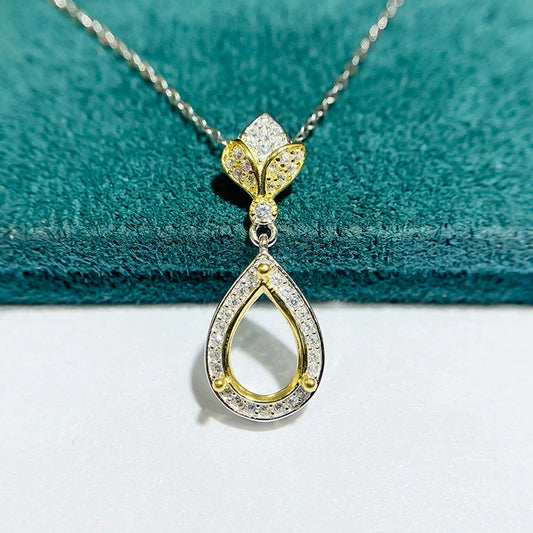 S925 Sterling Silver Pear 7×10 mm Pendant Setting for DIY Jewelry Making