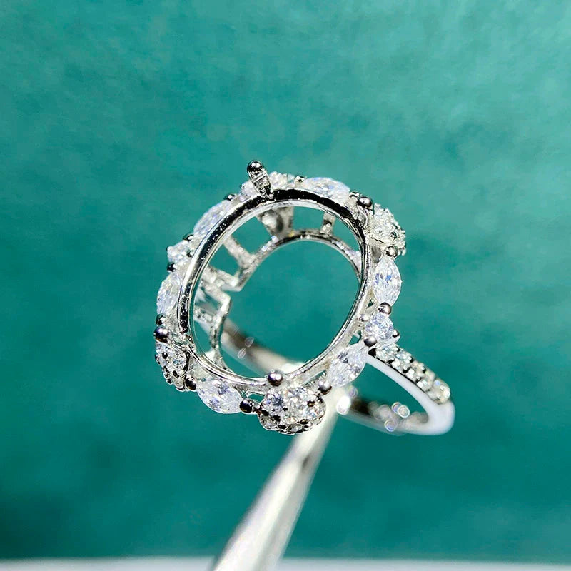 Oval 10×12 mm S925 Sterling Silver Jewelry Setting Set, Ring / Pendant, Unset, For Women, Fashion Style