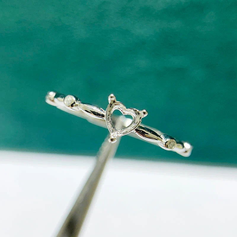 S925 Sterling Silver Heart 4×4 mm Ring Setting for DIY Jewelry Making