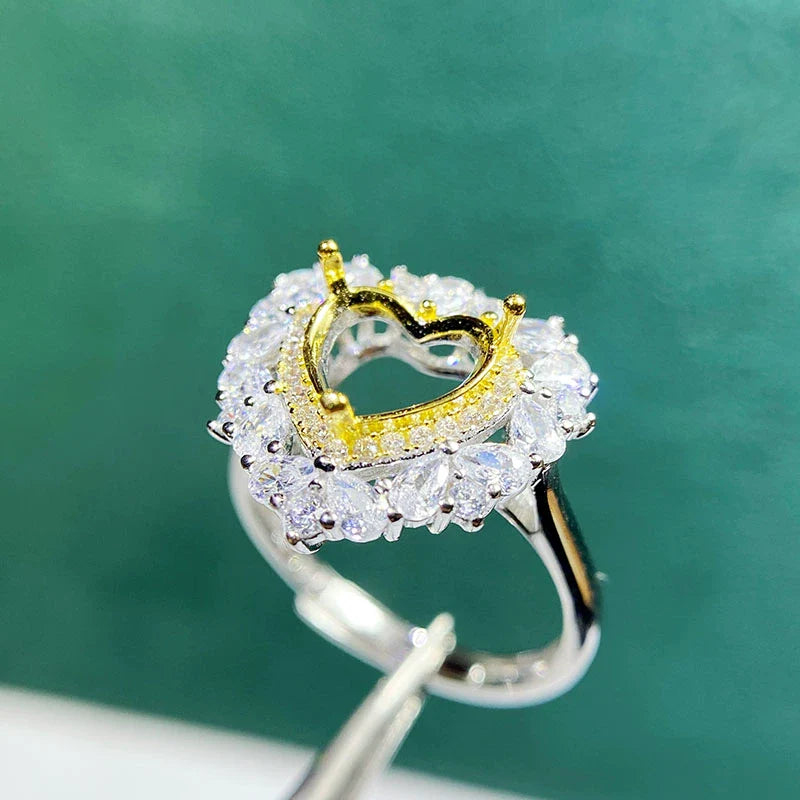 Heart 8×8 mm S925 Sterling Silver Ring Setting, Adjustable, Unset, For Women