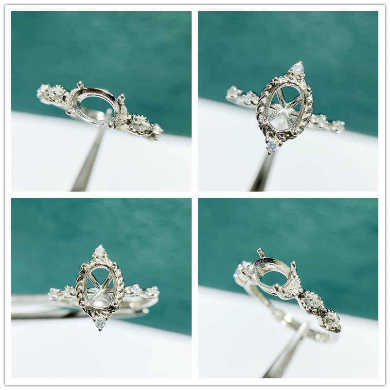 5×7mm Oval S925 Silver Adjustable Ring Setting for Gemstone Mounting