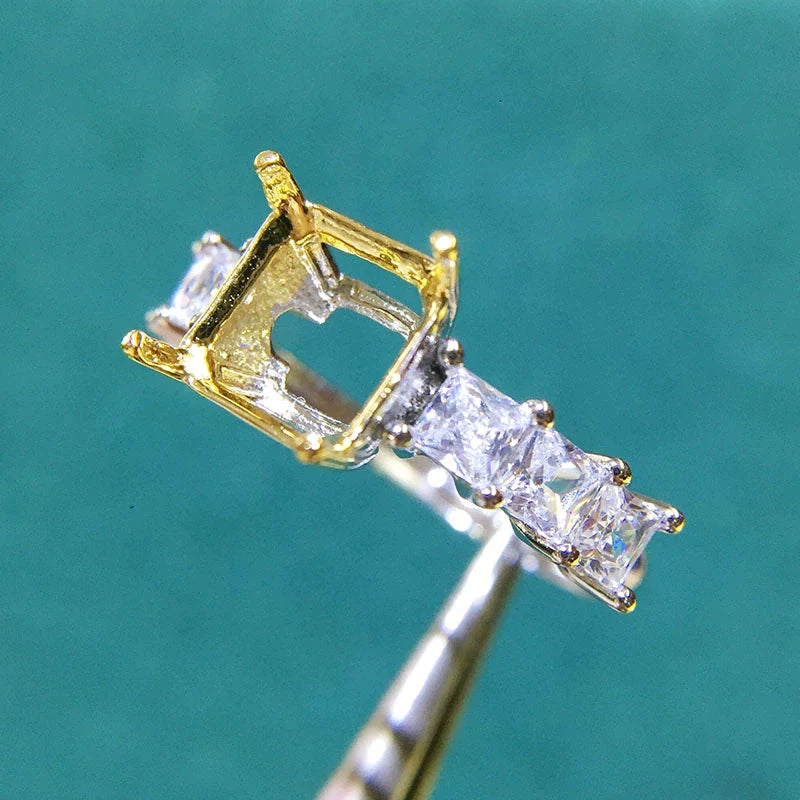 Square 6 mm S925 Sterling Silver Ring Setting, Unset Mount, For Women