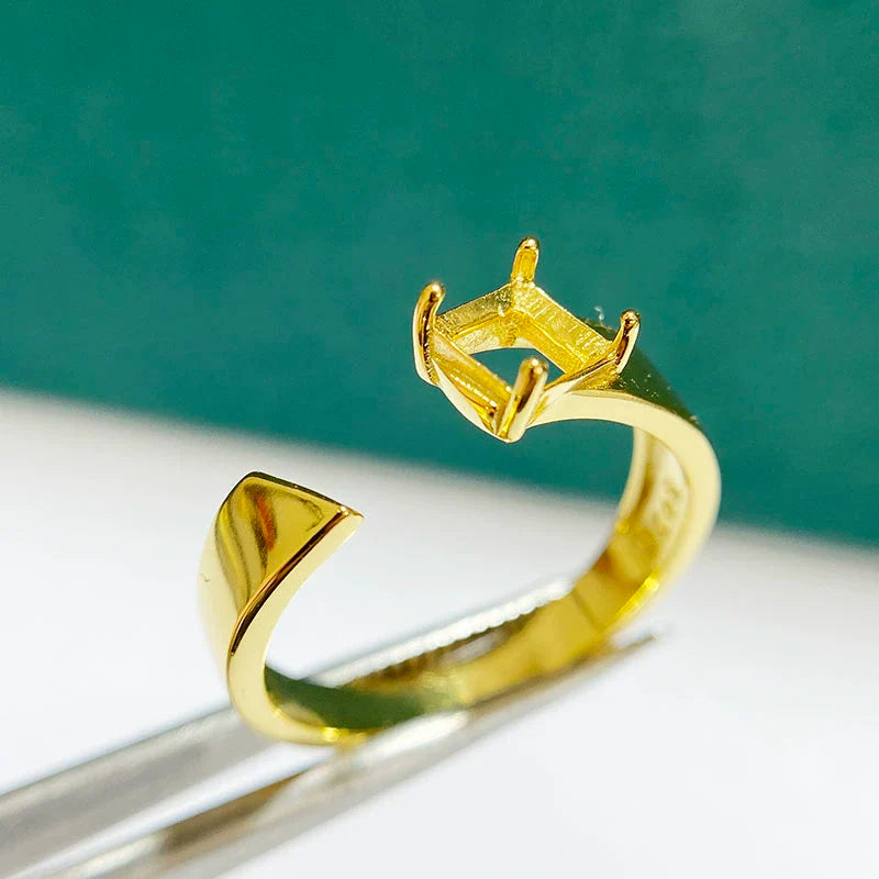 S925 Sterling Silver Square 5×5 mm Ring Setting for DIY Jewelry Making