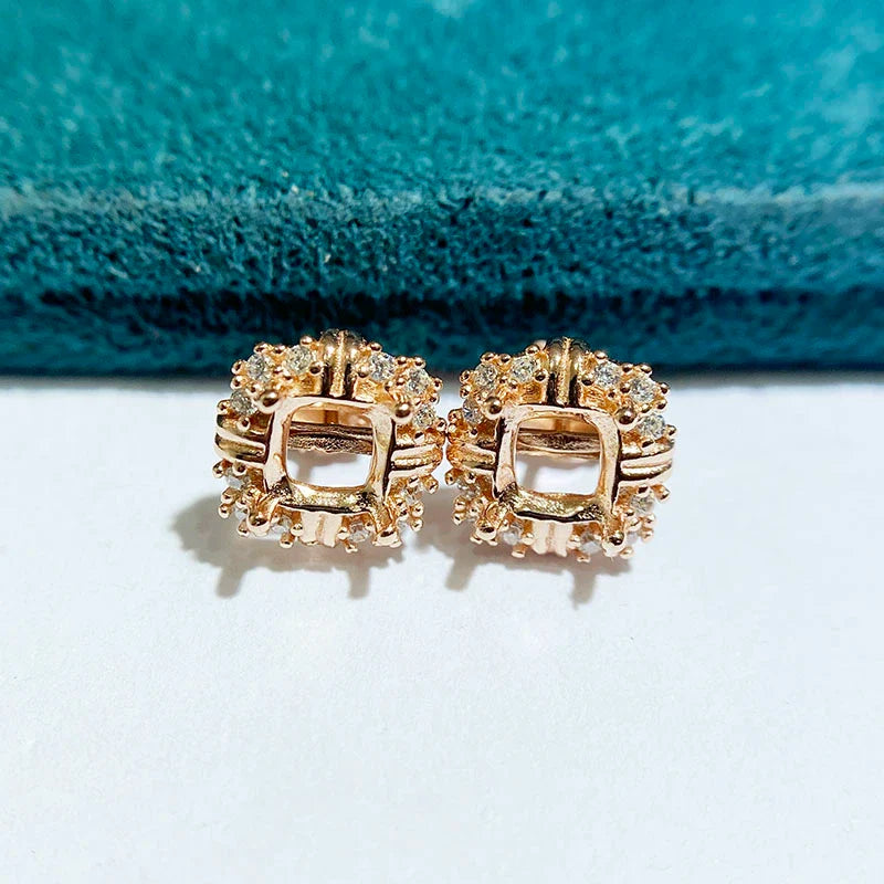 Cushion 5×5 mm S925 Sterling Silver, 18K Gold Plated Ring Setting, Unset