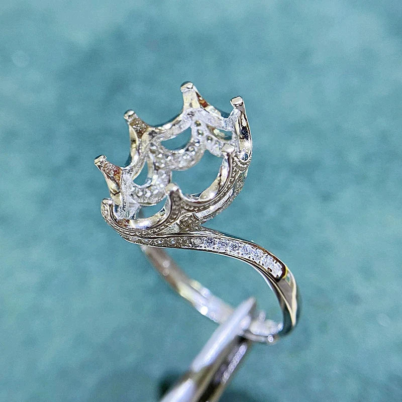 Pear 10×14 mm S925 Sterling Silver, 18K Gold Plated Ring Setting, Adjustable, Unset, For Women