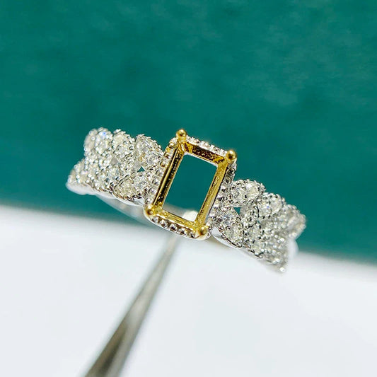 S925 Sterling Silver Rectangle 4×6 mm Ring Setting for DIY Jewelry Making