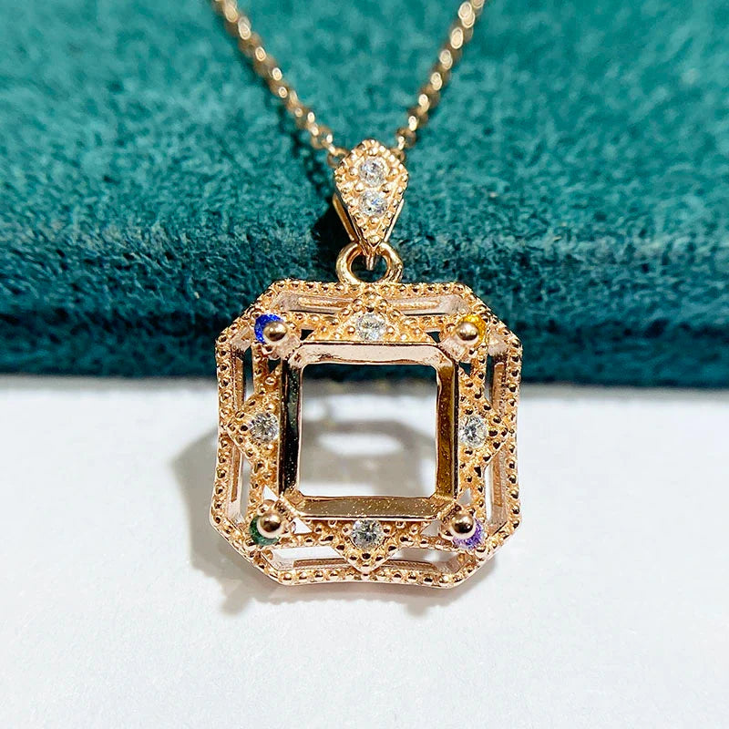 S925 Sterling Silver Square 8×8 mm Pendant Setting for DIY Jewelry Making