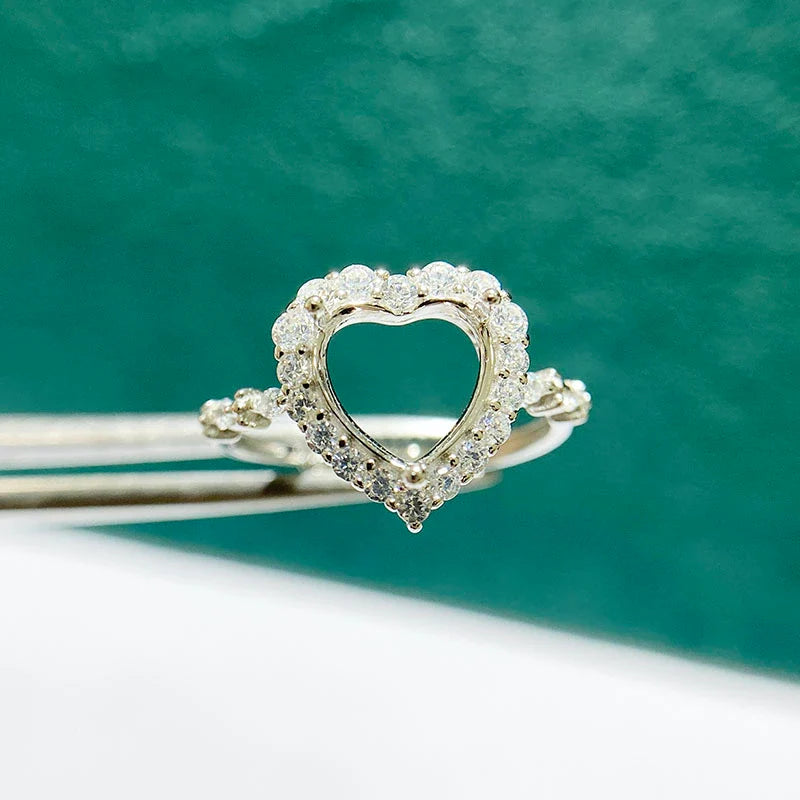 Heart 8×8 mm S925 Sterling Silver Ring Setting, Adjustable, Unset, Fashion Style