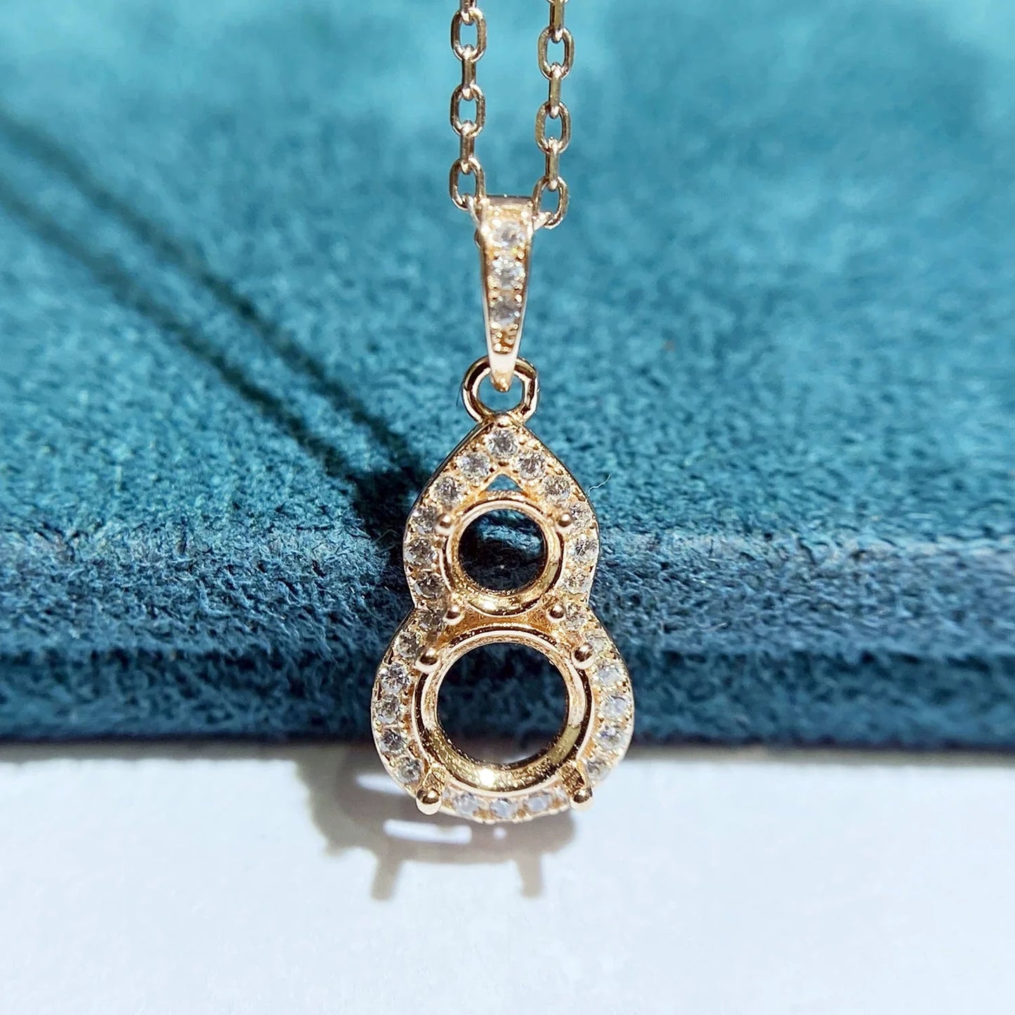 Round 2.5 mm / 6×6 mm S925 Sterling Silver Pendant Setting, Hinged Bail, Gourd Design, Cluster Style, Unset, For Women, Fashion Style