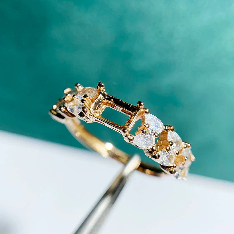 Rectangle 4×6 mm S925 Sterling Silver Ring Setting, Adjustable, Unset, For Women, Fashion Style