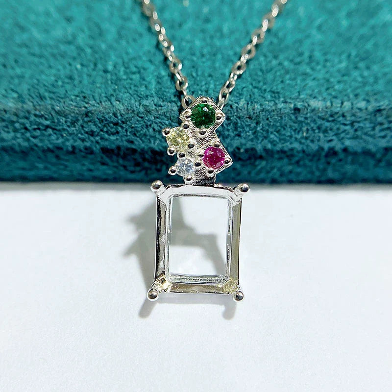 Square 7×9 mm S925 Sterling Silver Pendant Setting, Unset, For Women, Fashion Style