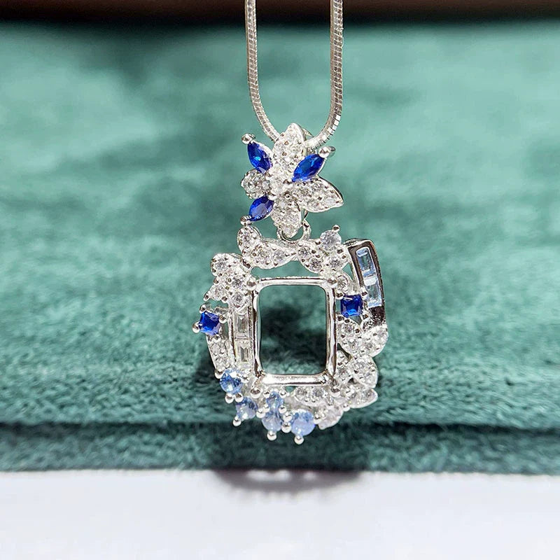 Square 6×8 mm S925 Sterling Silver Pendant Setting, Unset, For Women, Fashion Style