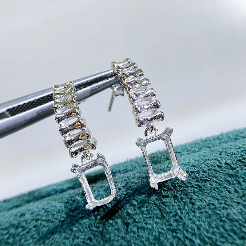 Square 5×7 mm S925 Sterling Silver, 18K Gold Plated Jewelry Setting Set, Ring / Pendant, Unset, For Women