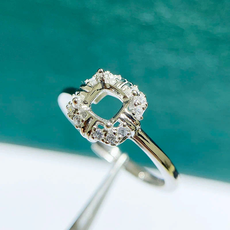 Cushion 5×5 mm S925 Sterling Silver, 18K Gold Plated Ring Setting, Unset