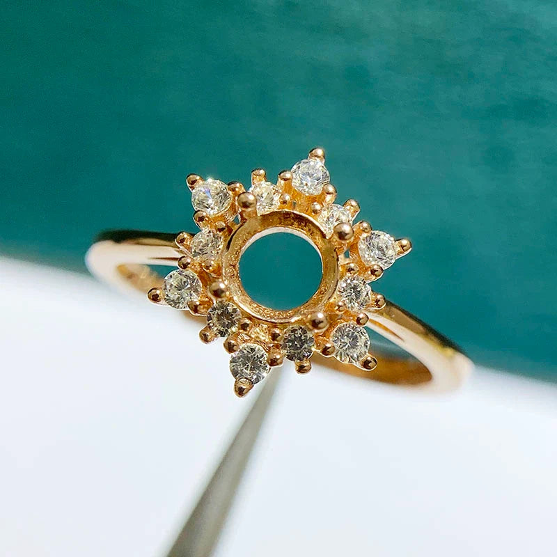 S925 Sterling Silver, 18K Gold Plated Ring Setting, Unset, For Women